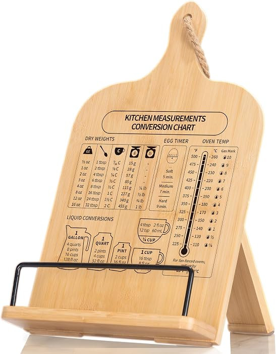IKEDAS Bamboo Cookbook Stand, Sturdy Cook Book Holder, Recipe Book Holder with Measurement Conver... | Amazon (US)
