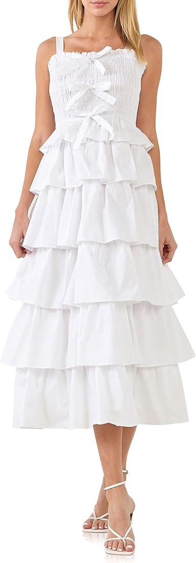 English Factory Women's Ruffle Tiered Maxi Dress with Ties | Amazon (US)