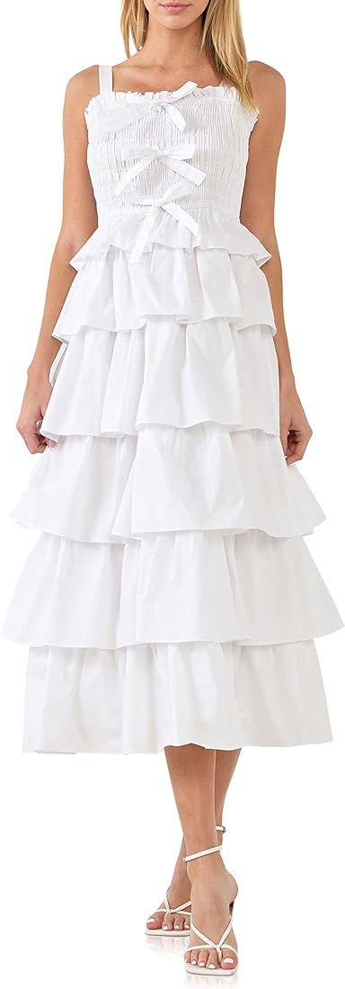 English Factory Women's Ruffle Tiered Maxi Dress with Ties | Amazon (US)