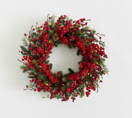 Faux Lit Mixed Berries Wreath & Garland | Pottery Barn (US)