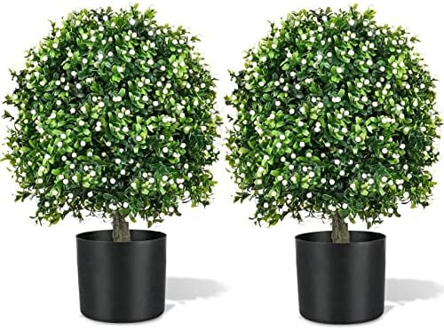 ECOLVANT Two 20''T Artificial Boxwood Topiary Ball Tree UV Resistant Potted Plants Artificial Flo... | Amazon (US)