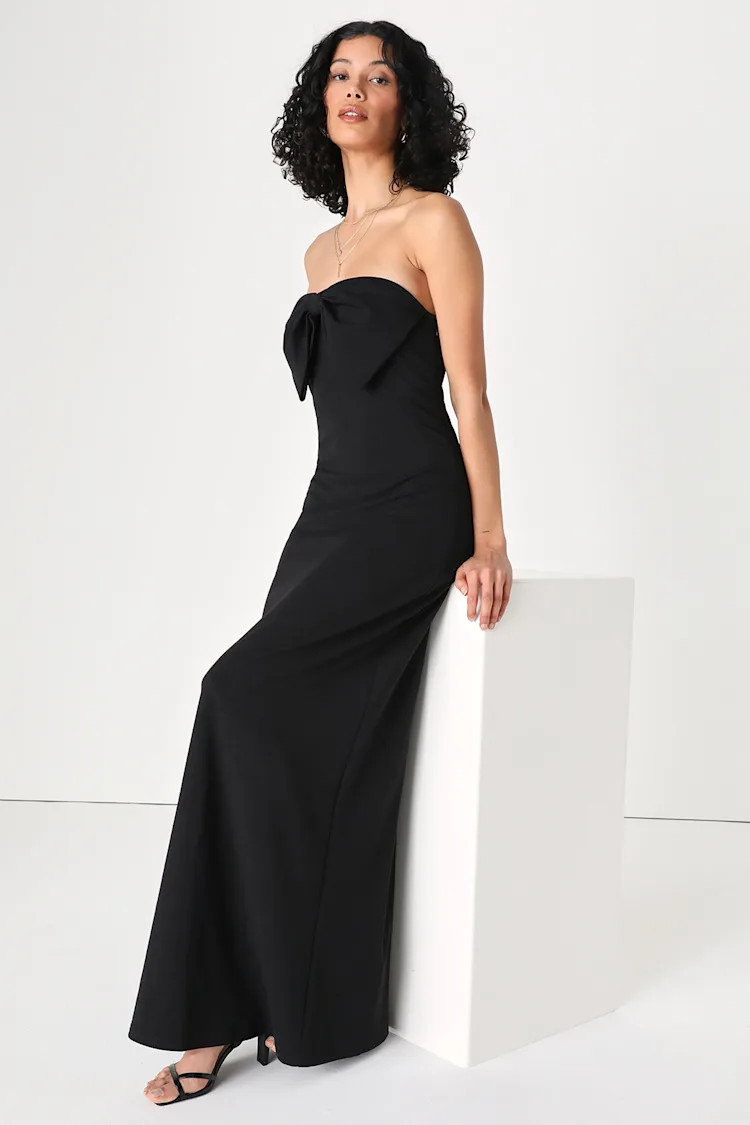 Gorgeous Stunner Black Strapless Bow Maxi Dress | Lulus (US)