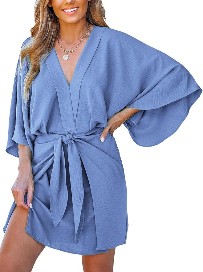 CUPSHE Womens Vacation Mini Summer Dress V Neck Kimono Sleeve Belted Flowy Loose Resort Wear Casu... | Amazon (US)