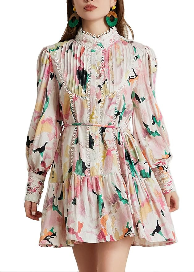 Ruffle Sleeve Tunic Midi Dress Flowy Shift Sundress Sweet Babydoll Button Down Swing Skirt | Amazon (US)