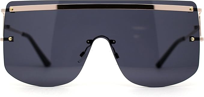 SA106 Luxurious Oversize Rimless Shield Flat Top Mobster Sunglasses | Amazon (US)