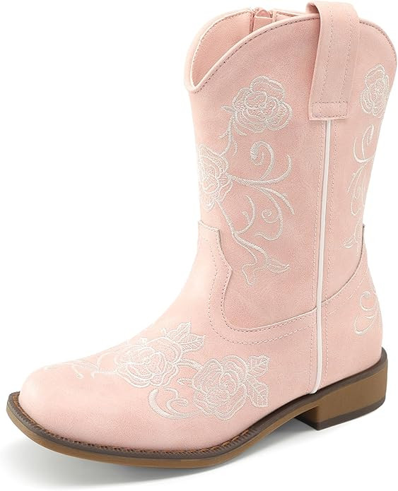 DREAM PAIRS Girls Cowboy Boots Floral Embroidered Classic Western Cowgirl Boots Square Toe Mid Ca... | Amazon (US)
