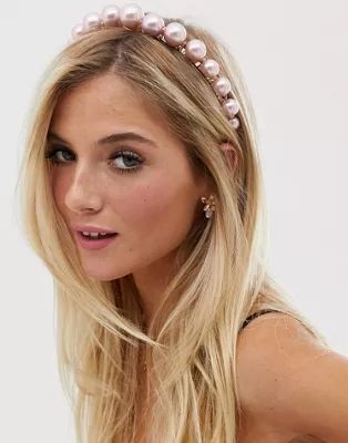 ASOS DESIGN headband with graduating pearls in lilac | ASOS US