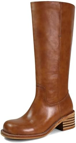 Women's Knee High Boots Square Toe Chunky Block Heel Long Boots for Women Comfortable Low Heel Wo... | Amazon (US)