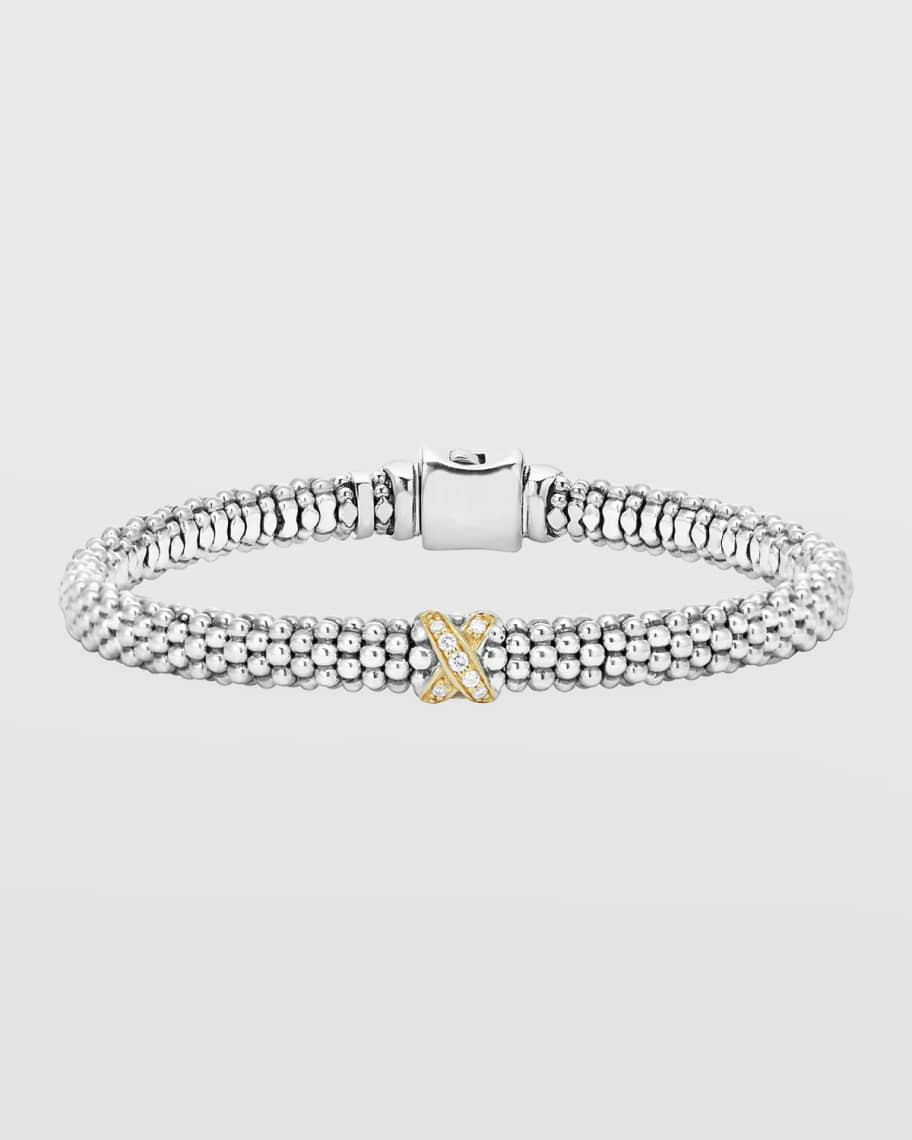 LAGOS Embrace Silver Diamond X Bracelet, 6 mm | Neiman Marcus