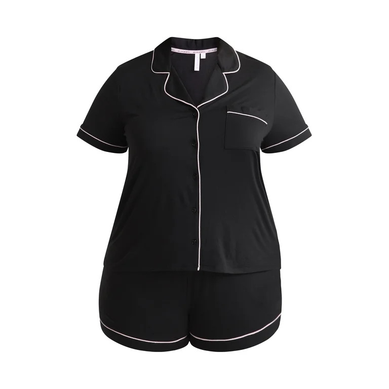 Joyspun Women’s and Women’s Plus Knit Notch Collar Top and Shorts Pajama Set, 2-Piece, Sizes ... | Walmart (US)