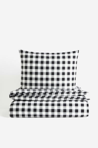 Cotton Flannel Twin Duvet Cover Set - Dark green/checked - Home All | H&M US | H&M (US + CA)