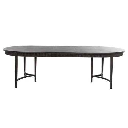 Whitlock Black Wood Patterned Extendable Oval Dining Table - 86-106"W | Kathy Kuo Home
