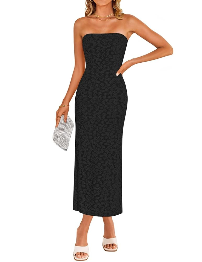 ZESICA Women's 2025 Summer Boho Floral Strapless Bodycon Dress Off Shoulder Tube Beach Party Long... | Amazon (US)