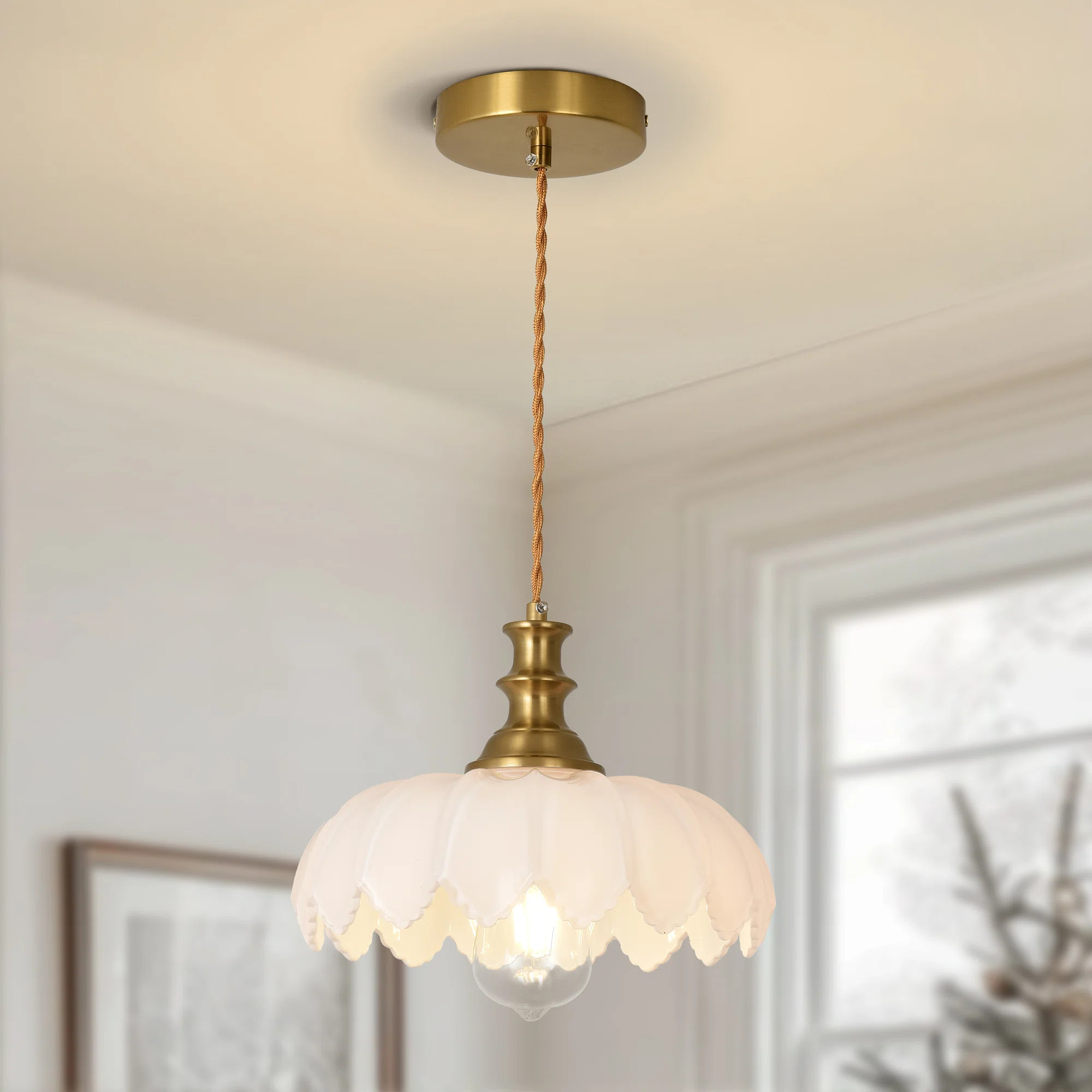 Junathean 1 - Light 10.23"Wide Gold Dome Pendant with Petal Glass Lampshade with Cord | Wayfair North America