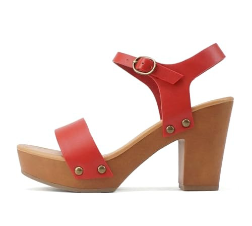 Soda CHIVAS ~ Women's Bold Buckles Studded Wedge Sandal | Amazon (US)