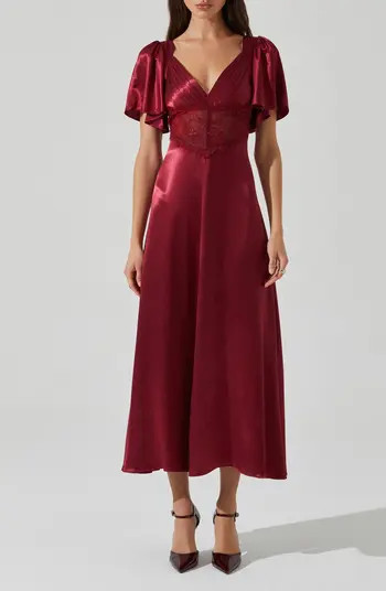 ASTR the Label Aurelia Flutter Sleeve Lace & Satin Dress | Nordstrom | Nordstrom