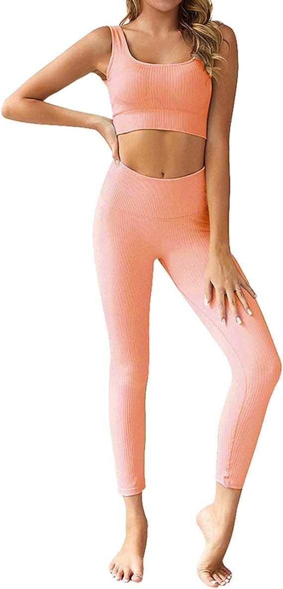 Menore Yoga Outfits Workout Sets for Women Seamless Yoga Sports Tracksuits Bra and Leggings Set 2... | Amazon (US)