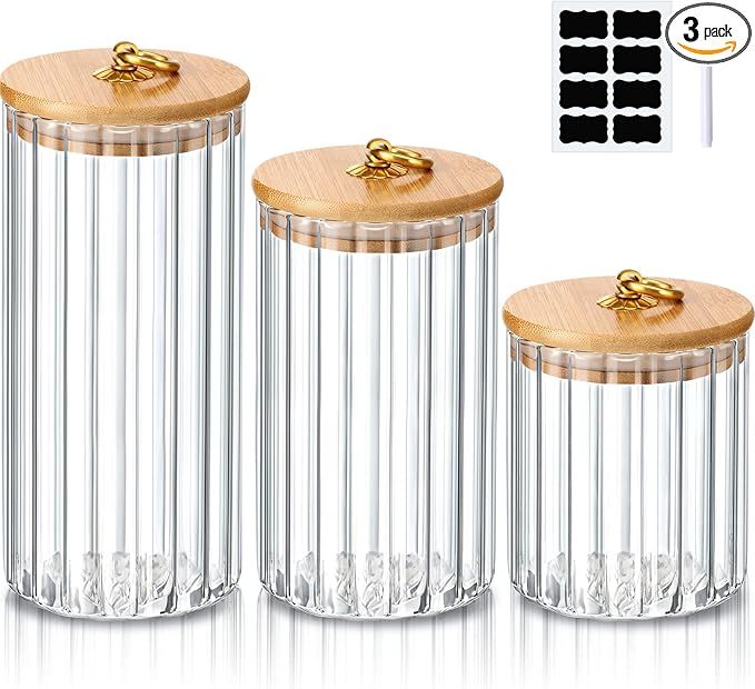 3 Pcs Glass Storage Jars Decorative Coffee Bar Container Kitchen Glass Canister with Airtight Bam... | Amazon (US)