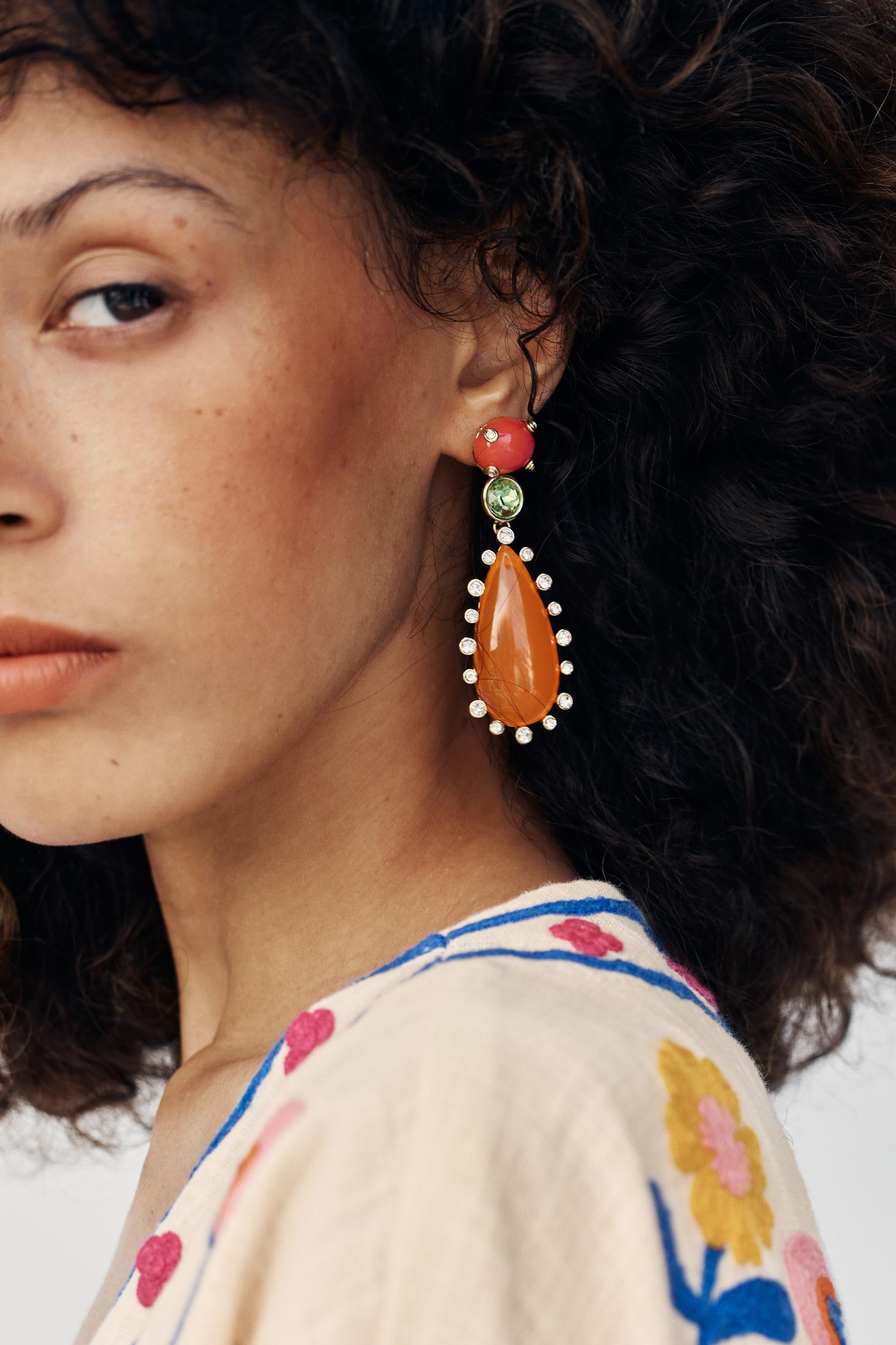 RHINESTONE TEARDROP EARRINGS | Zara US