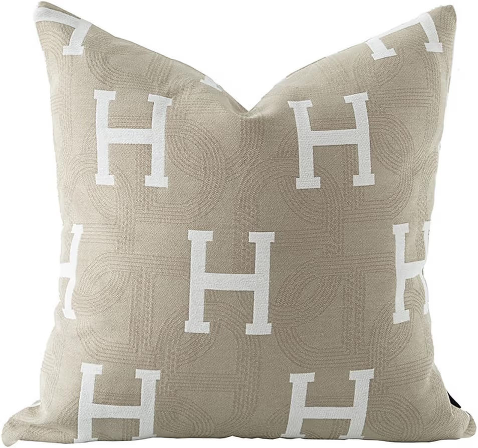 20x20'' Inches Throw Pillow Cushion Cover - Beige H Letter Embroidery Modern Fashion Style Couch ... | Amazon (US)