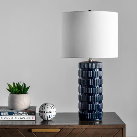 Blue 25-inch Tangela Ridged Ceramic Table Lamp | Rugs USA
