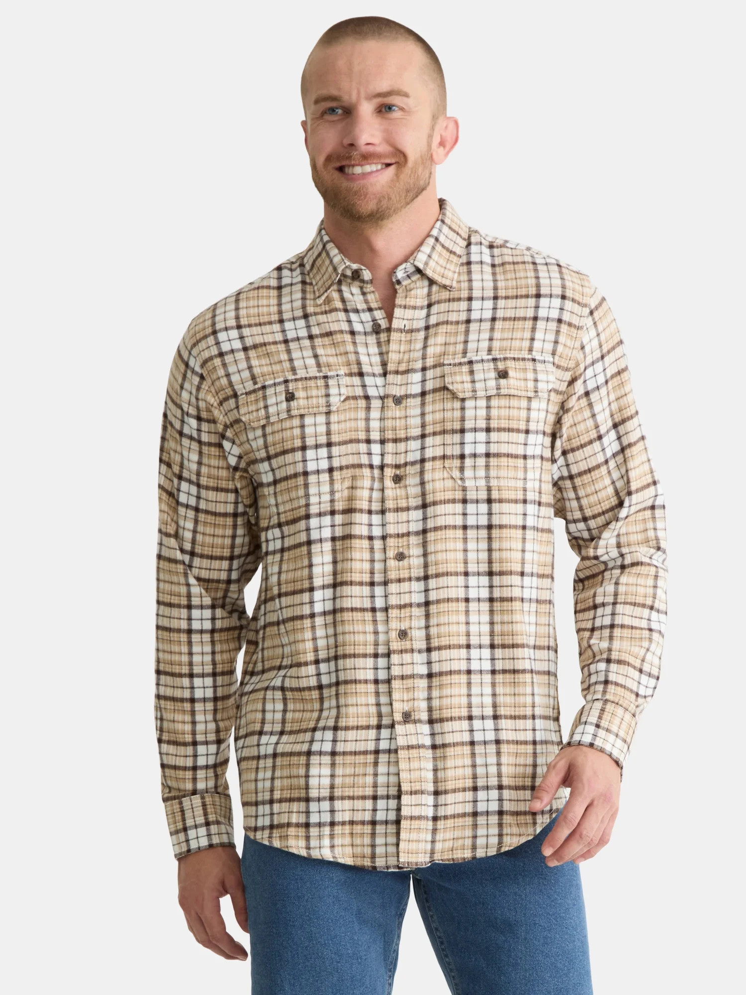 George Men's and Big Men's Double Pocket Flannel Shirt, Sizes XS-3XLT | Walmart (US)