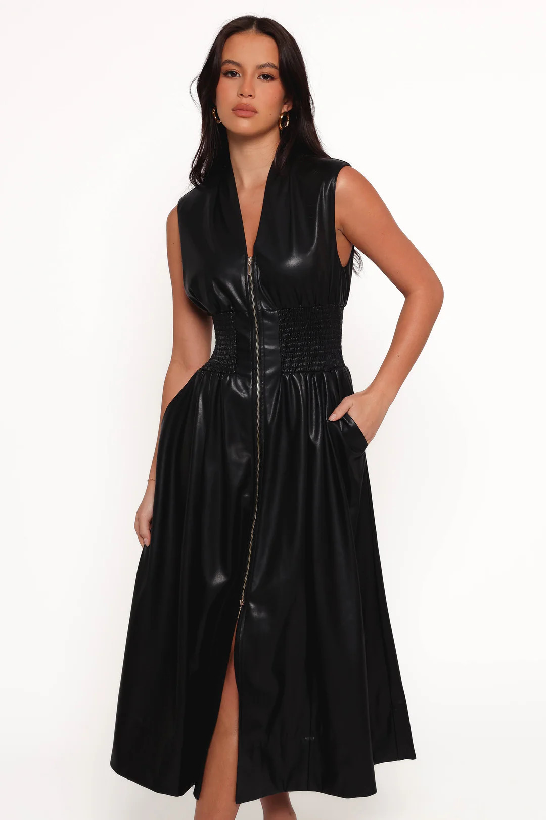 Lizzi Faux Leather Midi Dress - Black | Petal & Pup (US)