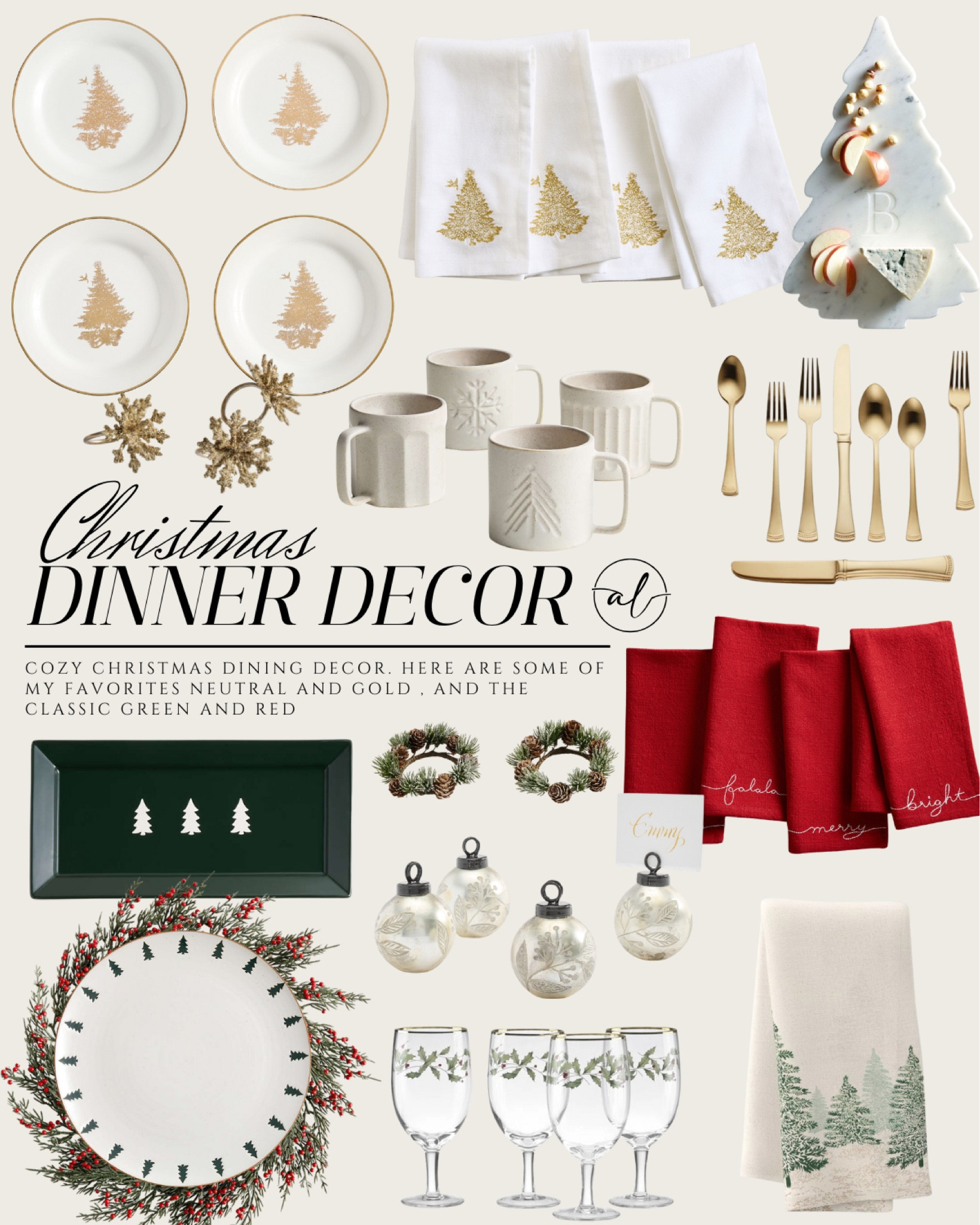 Christmas dinning decor ideas. Neutral and gold Christmas decor. Green and red Christmas decor. Dinnerware, tabletop and bar. 

#LTKU #LTKHoliday #LTKHome