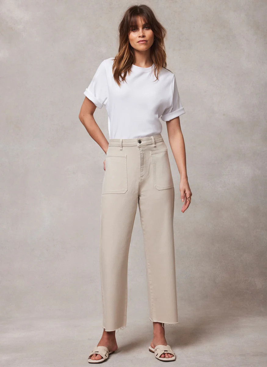 Beige Crop Wide Jeans | Mint Velvet