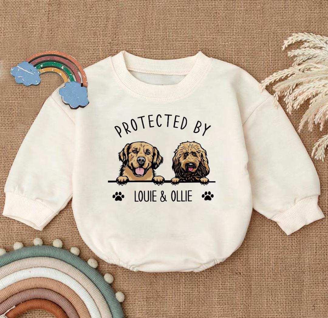 Custom Pet Portrait Protected by Baby Romper, Personalized Puppy Romper for Boys and Girls, Baby ... | Etsy (US)