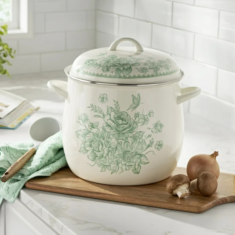 The Pioneer Woman Agatha 12-Quart Enamel on Steel Stock Pot, Green | Walmart (US)