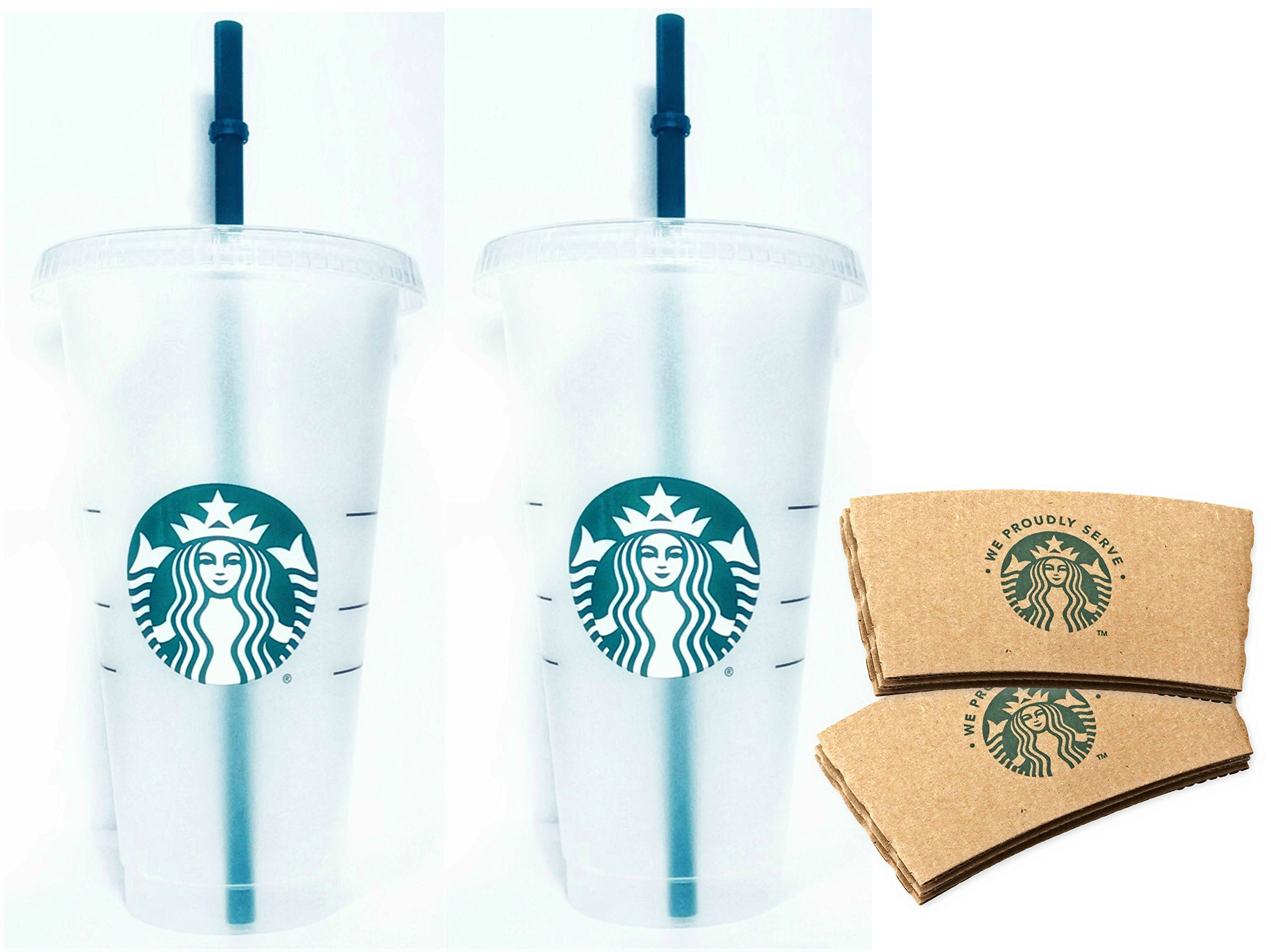 Starbucks Reusable 24 fl oz Frosted Ice Cold Drink Cup Bundle Set with Sleeves | Amazon (US)