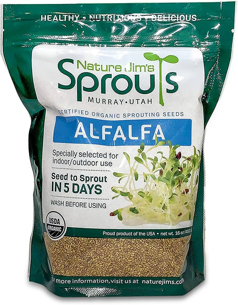 Nature Jims Sprouts alfalfa Seeds – 16 Oz Organic Sprouting Seeds – Non-GMO Premium Alfalfa S... | Amazon (US)
