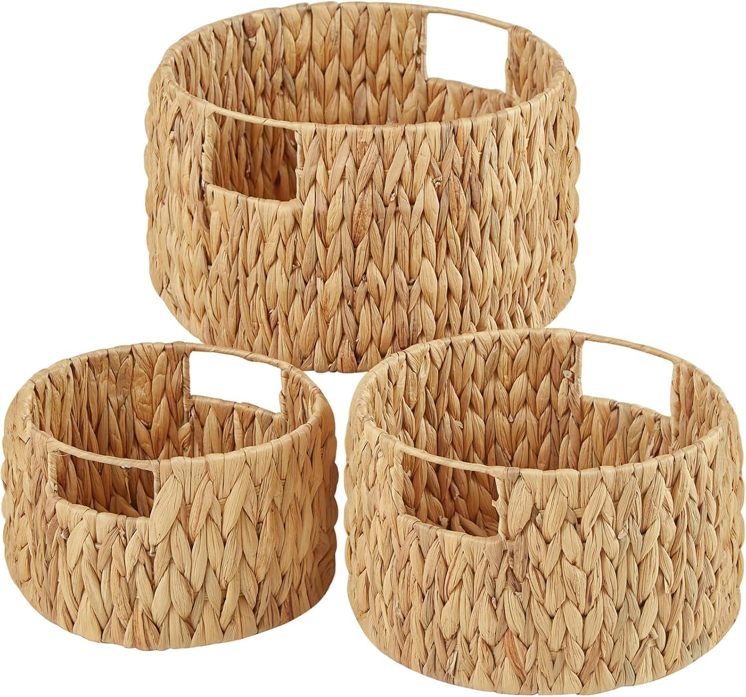 Vagusicc Wicker Storage Basket, Hand-Woven Water Hyacinth Large Round Woven Basket With Handles, ... | Amazon (US)