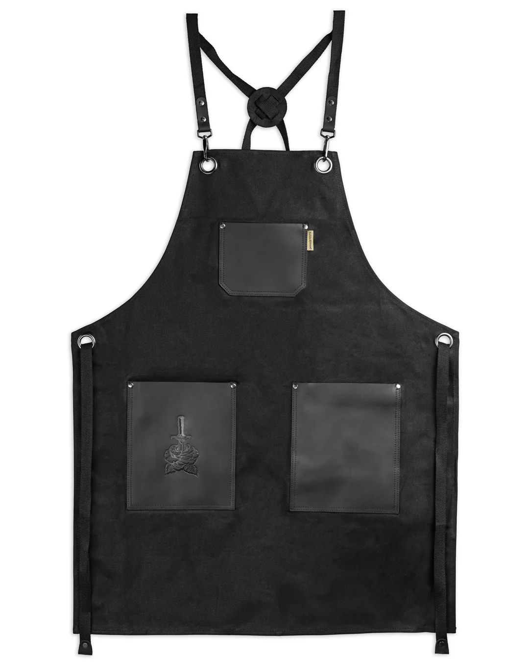 Chef Apron | Black Waxed Canvas + Genuine Leather | Folded Steel