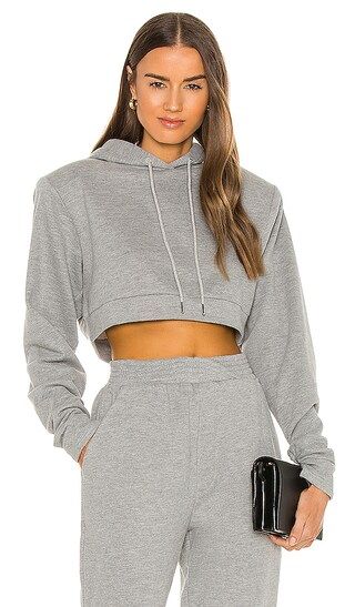 Michael Costello x REVOLVE Cropped Power Shoulder Hoodie in Grey. - size XXS (also in L, M, S, XL, X | Revolve Clothing (Global)