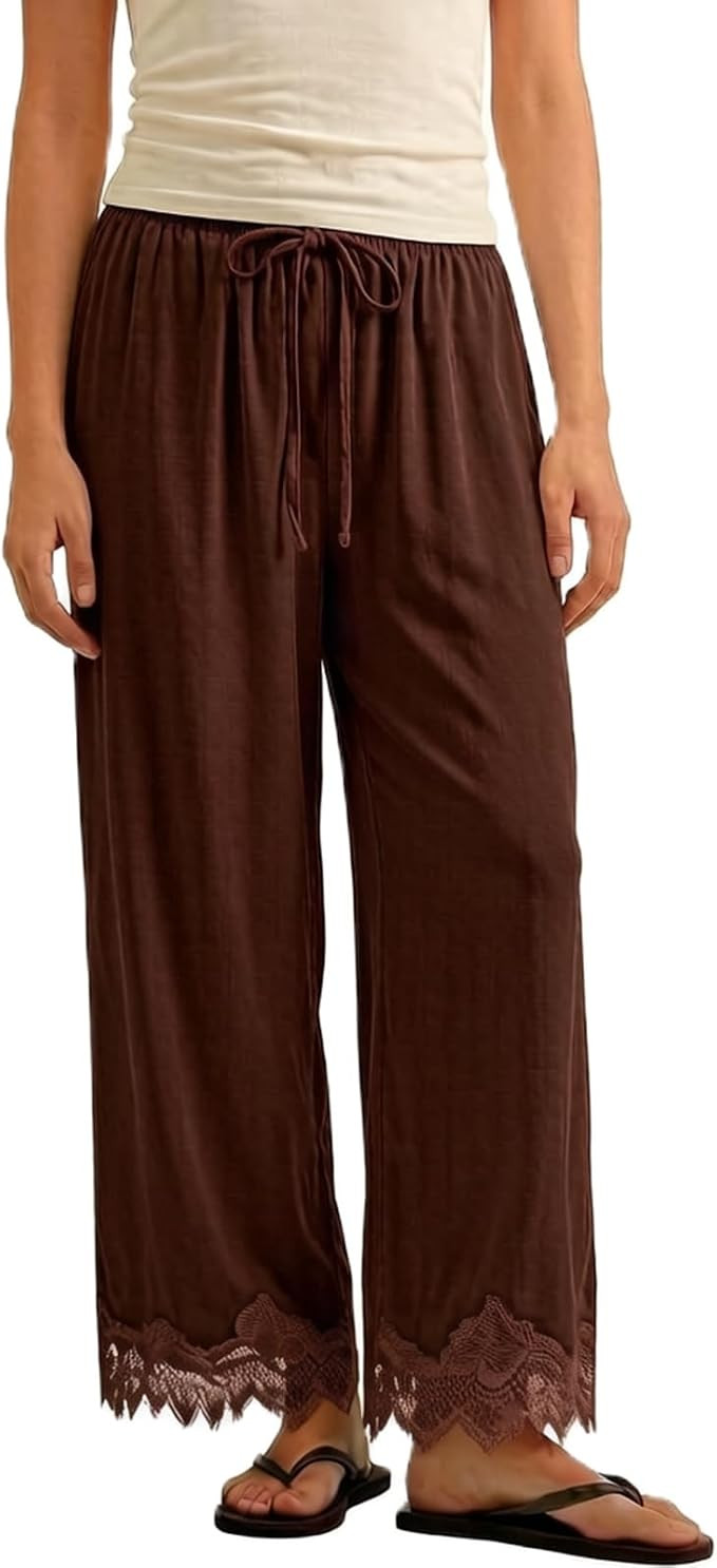 Women Lantern Pants Lace Patchwork Loose Cropped Pants Trousers | Amazon (US)
