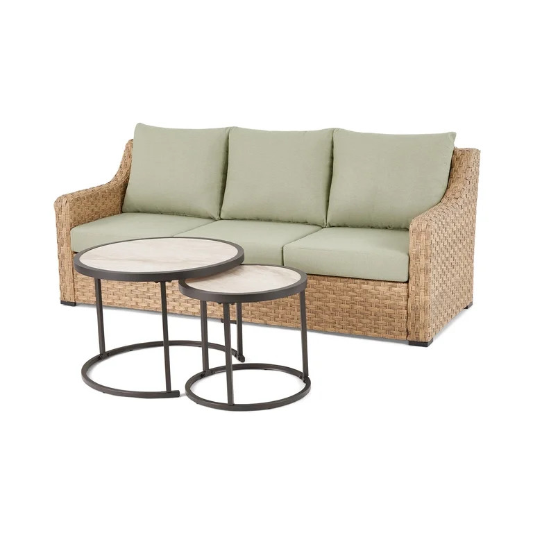 Better Homes & Gardens River Oaks Outdoor Sofa & 2 Nesting Tables with Patio Cover, Green | Walmart (US)