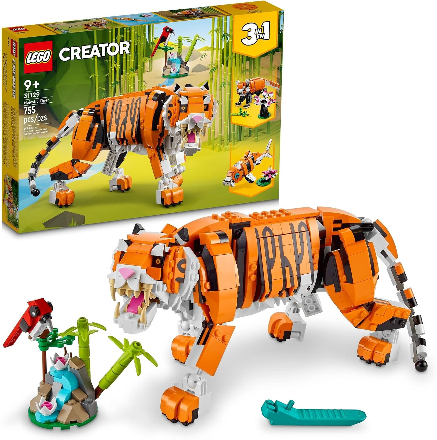 LEGO Creator 3in1 Majestic Tiger 31129 Building Kit; Animal Toys for Kids, Featuring a Tiger, Panda and Koi Fish; Creative Gifts for Kids Aged 9+ Who Love Imaginative Play (755 Pieces) | Amazon (US)
