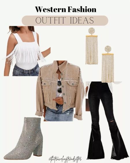 The perfect western fashion fall outfit idea for 2023! The perfect cowgirl chic look with a cute Amazon fall jacket and fringe top paired with flare jeans, gold earrings and suede booties. 
4/21

#LTKSeasonal #LTKfindsunder100 #LTKstyletip