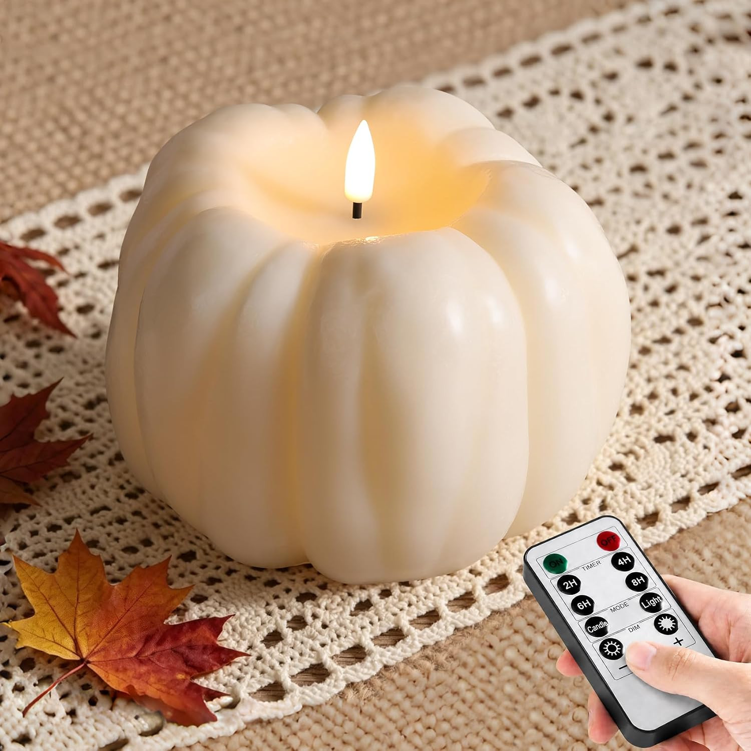 Cream Pumpkin Flameless Candle with Remote, Fall Decorations | Amazon (US)