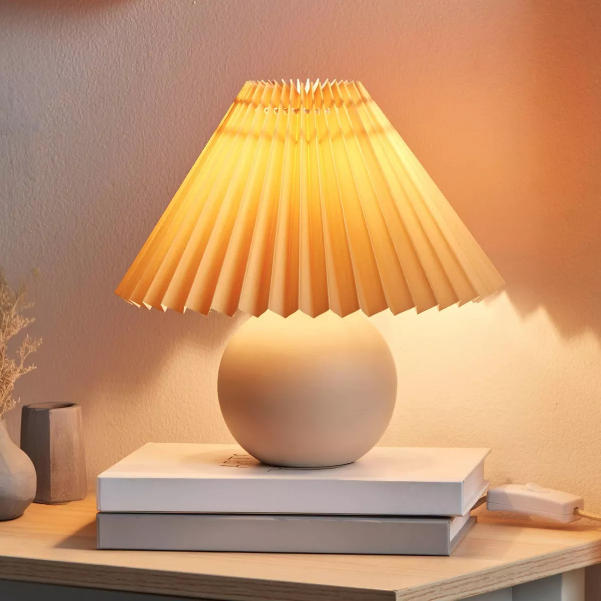 Brightech Serena Mid-Century (Includes LED Light Bulb) Round Table Lamp Beige Ceramic: Matte Fini... | Target