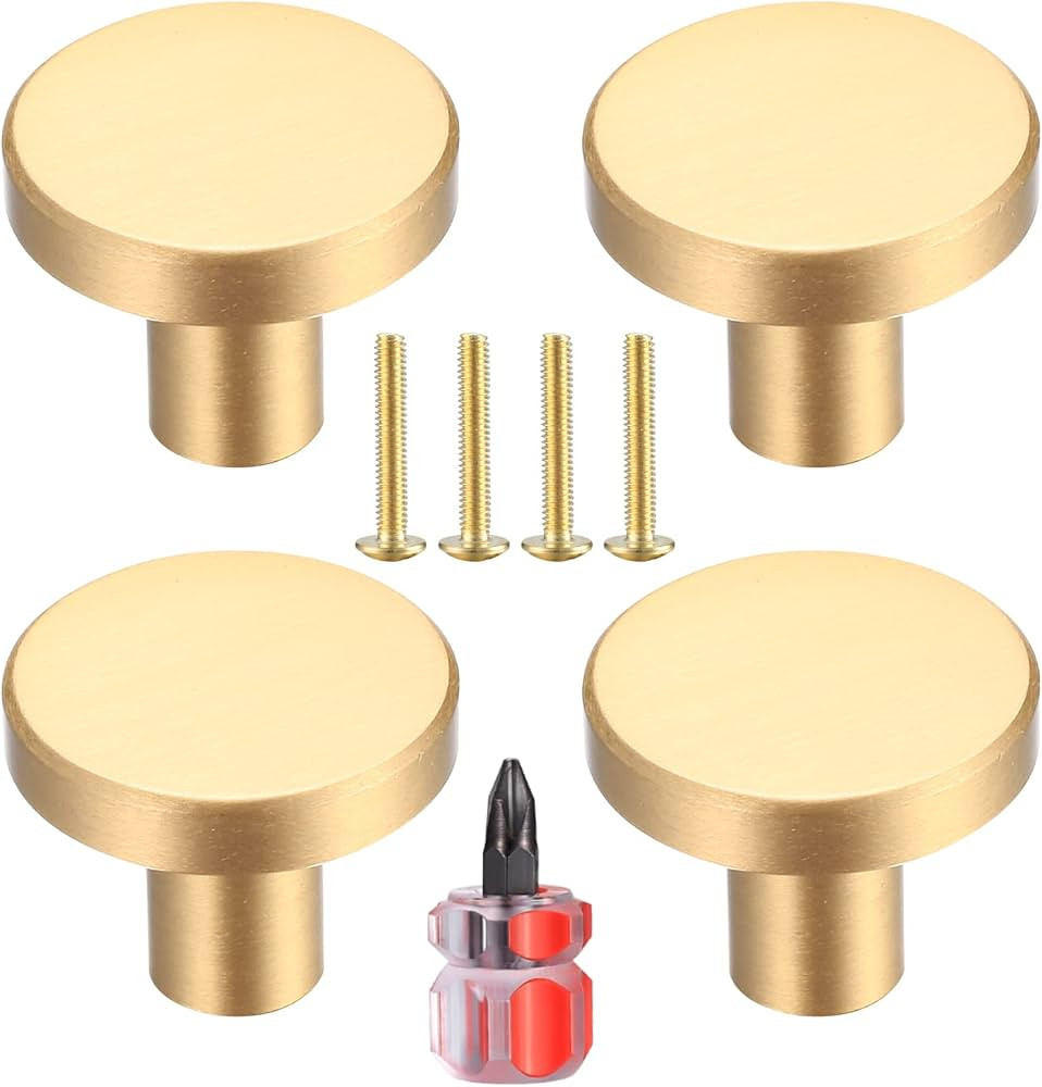 Yibaijia 4 Pcs Round Cabinet Knobs, Gold Brass Drawer Knobs, Door Kitchen Hardware Cupboard Knobs... | Amazon (UK)