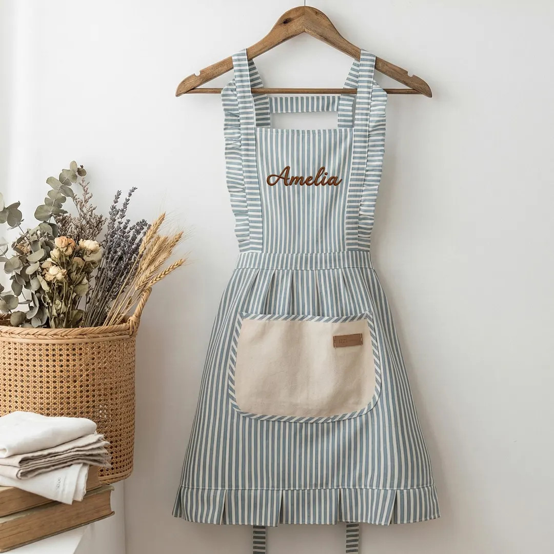 Personalized Striped Apron With Pockets, Embroidered Baking Kitchenwear - Etsy | Etsy (Global)