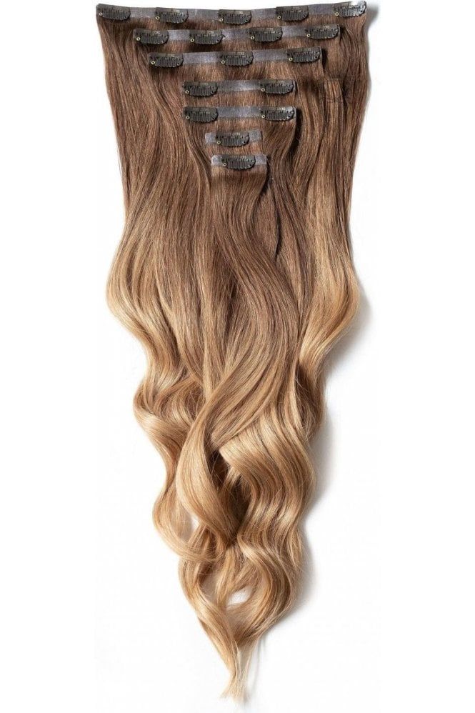 Mocha Toffee Ombre – Elegant 20" Silk Seamless Clip In Human Hair Extensions 160g | Foxy Locks