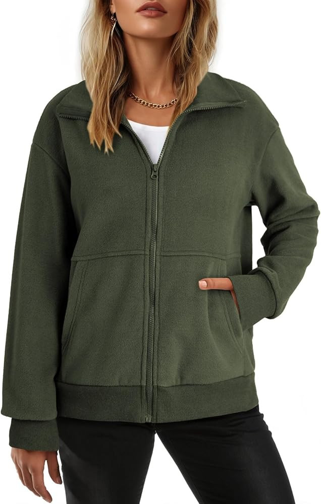 Dokotoo Women's Lightweight Full Zip Soft Fleece Jacket 2025 Casual Sweatshirts Coat with Pockets | Amazon (US)