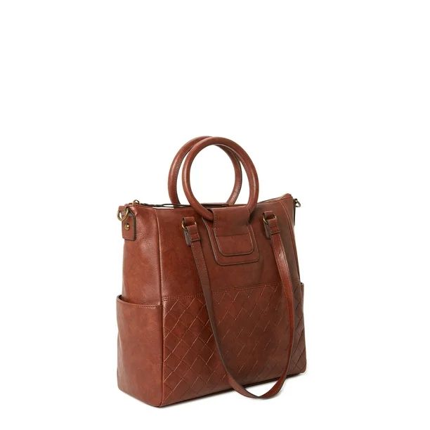 Time and Tru Women's Giselle Faux Leather Convertible Tote Handbag Brown - Walmart.com | Walmart (US)