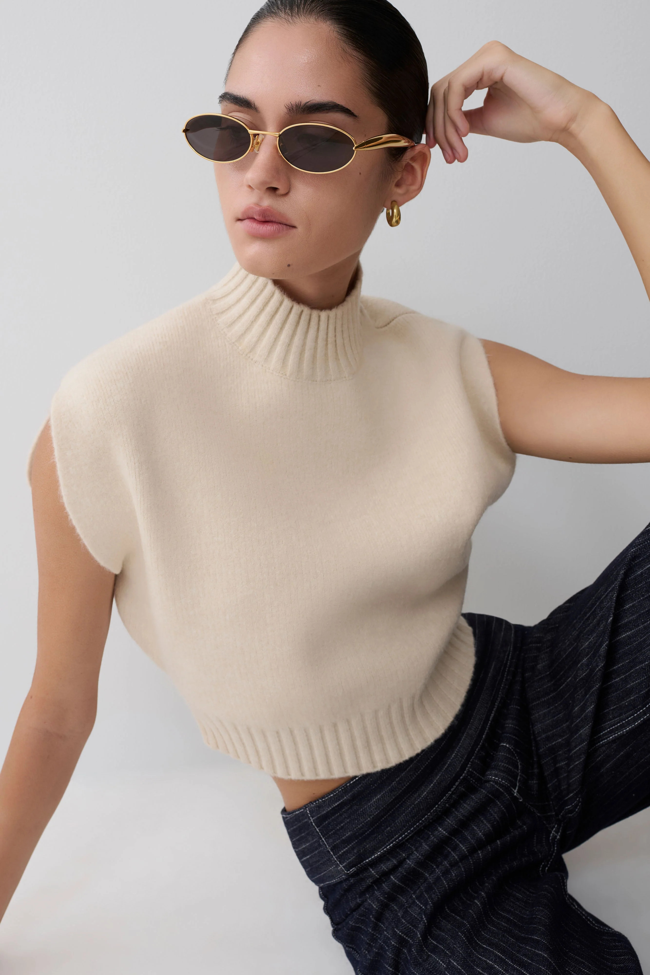 Knit Oversized Top - Ivory | MESHKI US