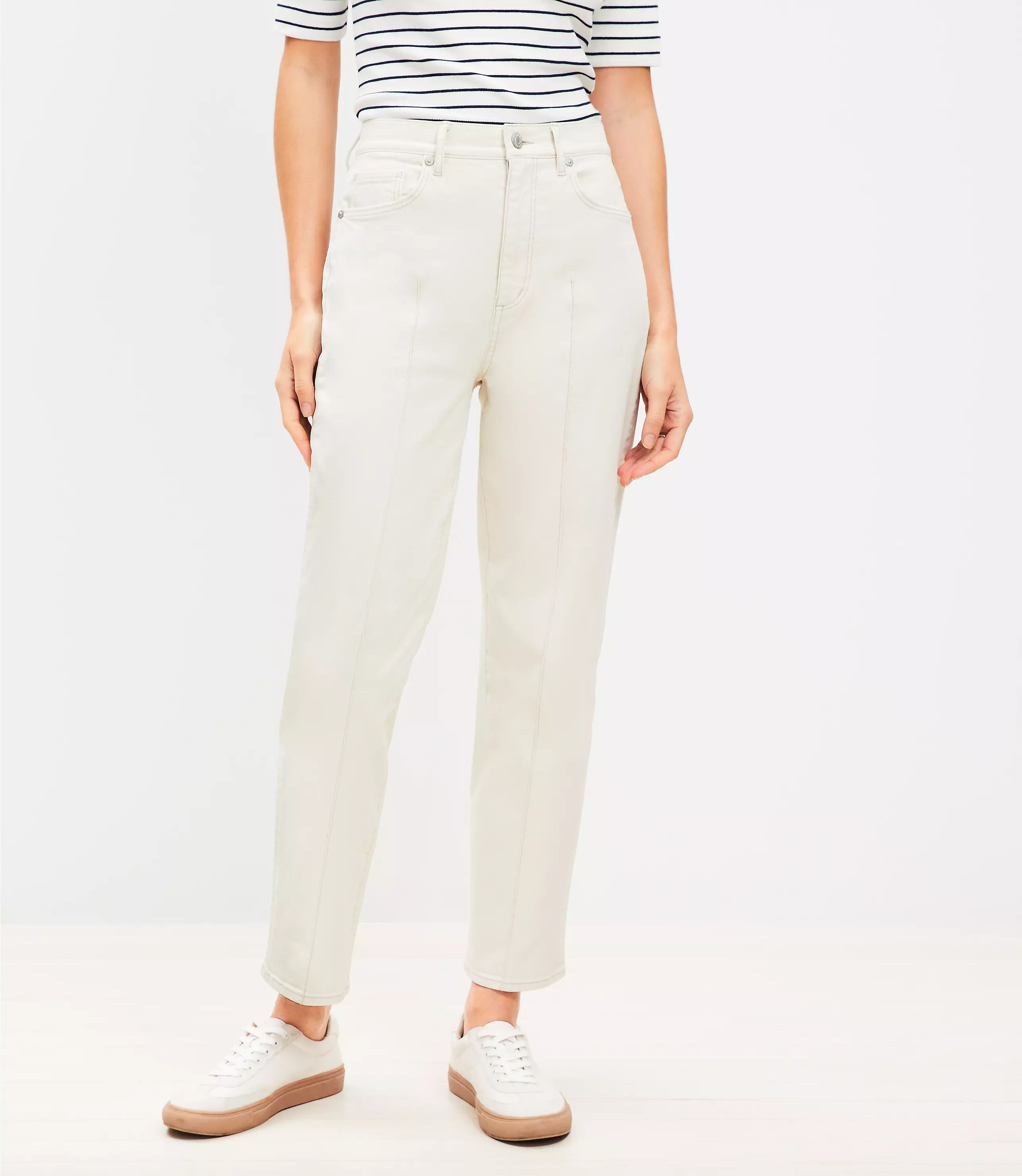 Petite Pintucked High Rise Straight Jeans in Popcorn | LOFT