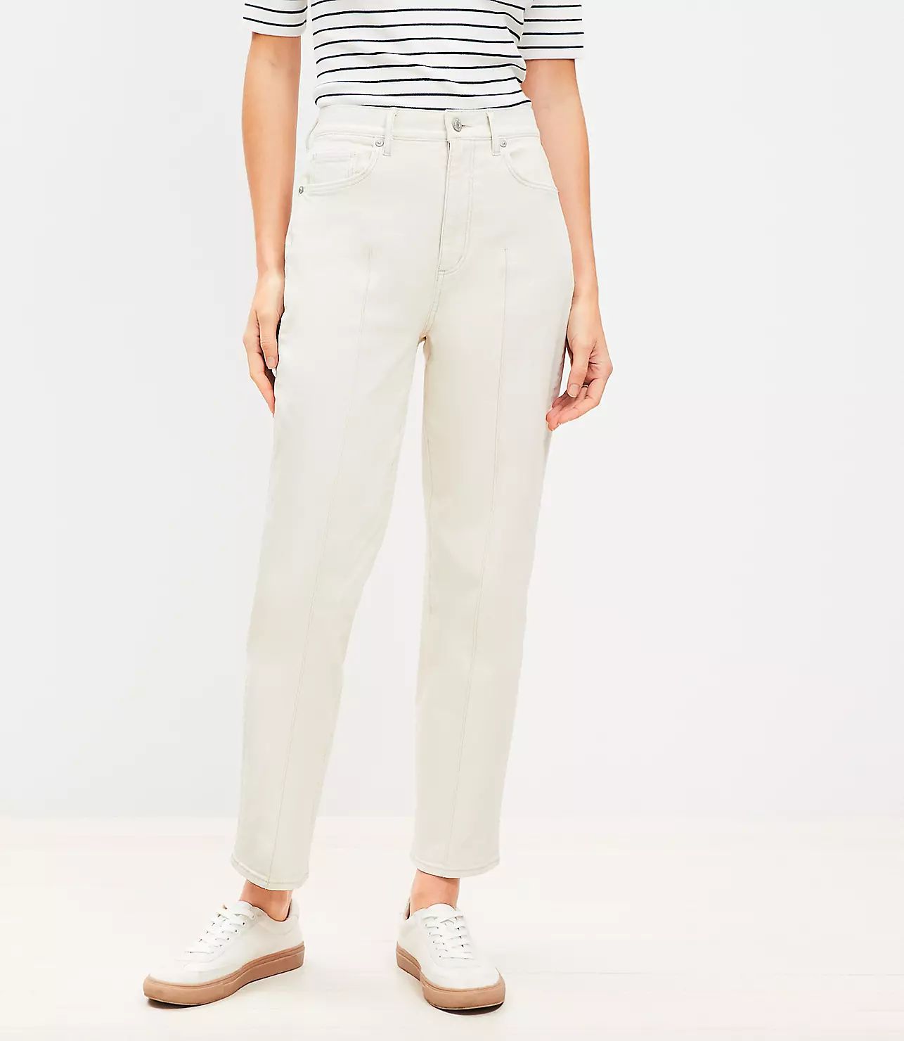 Petite Pintucked High Rise Straight Jeans in Popcorn | LOFT